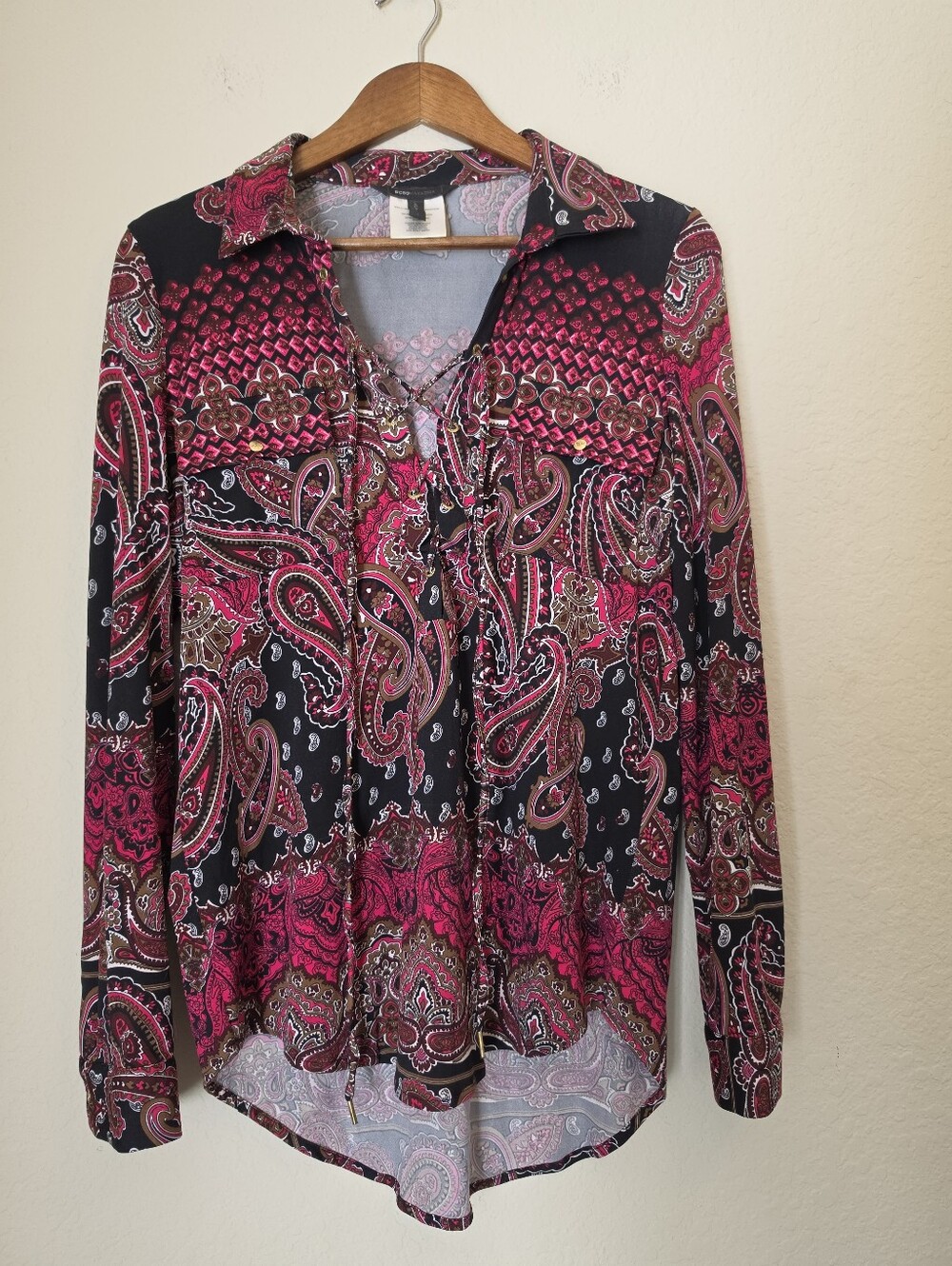 BCBGMAXAZRIA Top Womens Small Pink Purple Paisley Y2K Whimsigoth Festival Chic